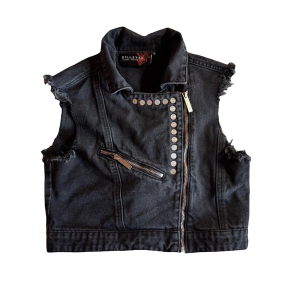 Killstar Jackets & Blazers - Killstar Crop Denim Vest Jacket, Goth Punk,‎ Black, Size S